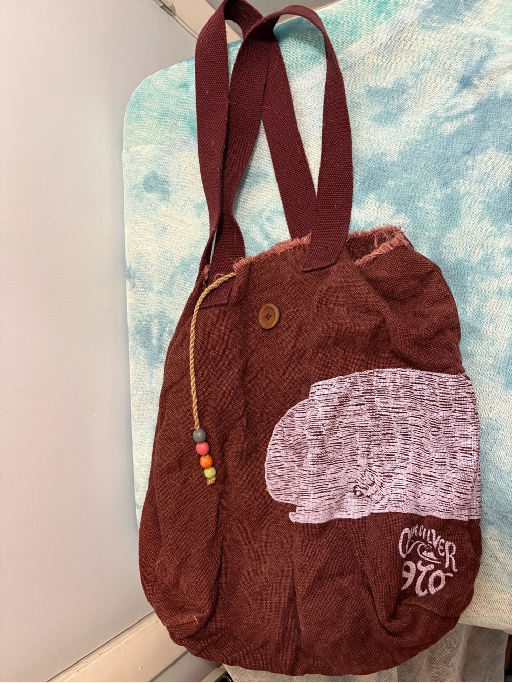 Quiksilver Maroon Women's Canvas Tote Bag with Bead Accent
